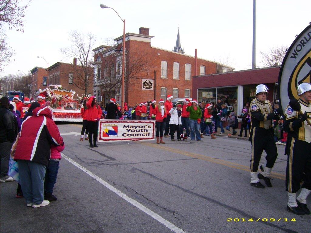 Students walking in the Christmas Parade